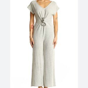 CAUTION TO THE WIND Gray Ribbed Tie-Front Jumpsuit size M